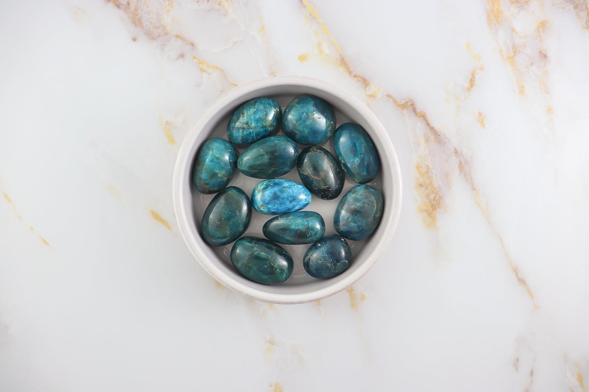 Rolled blue apatite stone